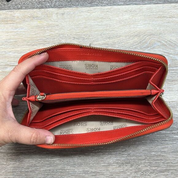 Michael Kors redish orange full zip wallet - Picture 7 of 10